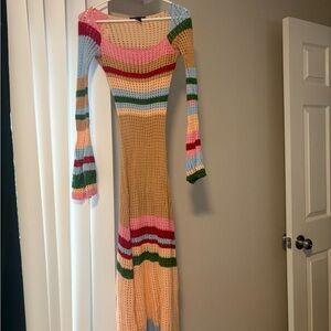 Colorful Striped Crochet Maxi Dress
